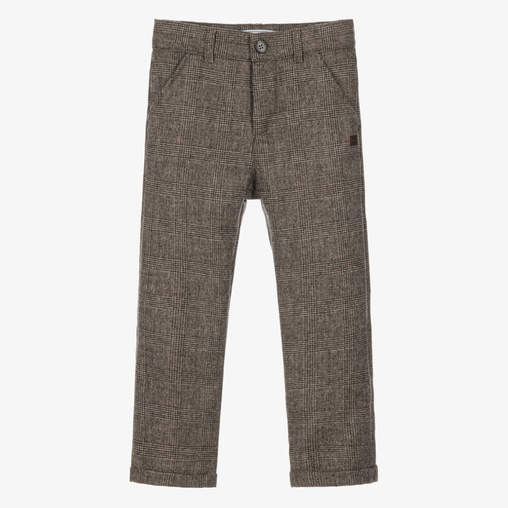 Tartine et Chocolat-Boys Chocolate Brown Check Trousers | Childrensalon