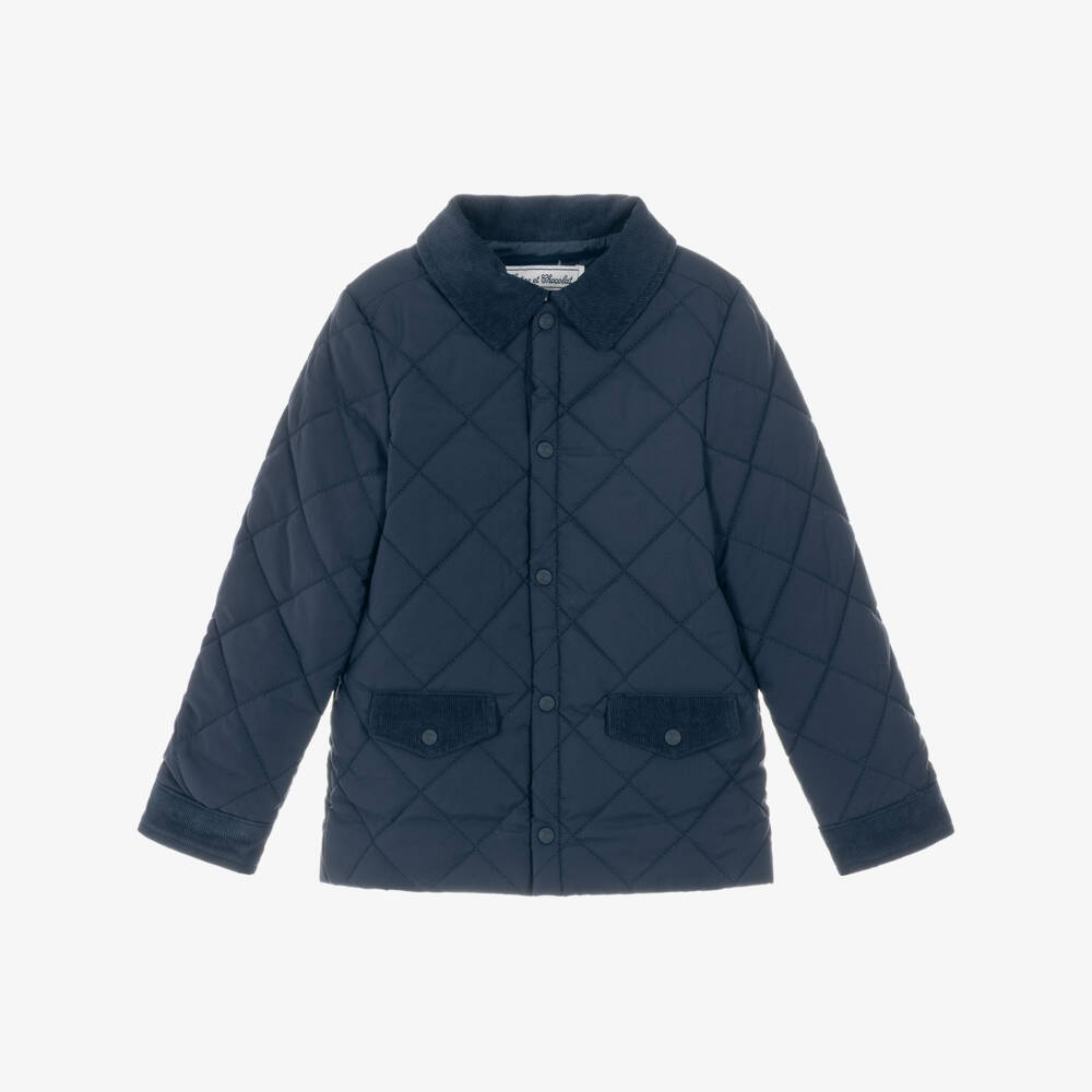 Tartine et Chocolat-Boys Navy Quilted Jacket with Corduroy Trims | Childrensalon
