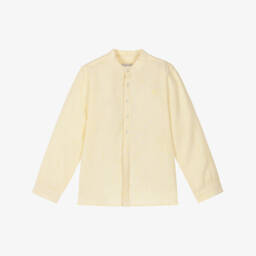Tartine et Chocolat-Boys Yellow Striped Linen & Cotton Collarless Shirt | Childrensalon