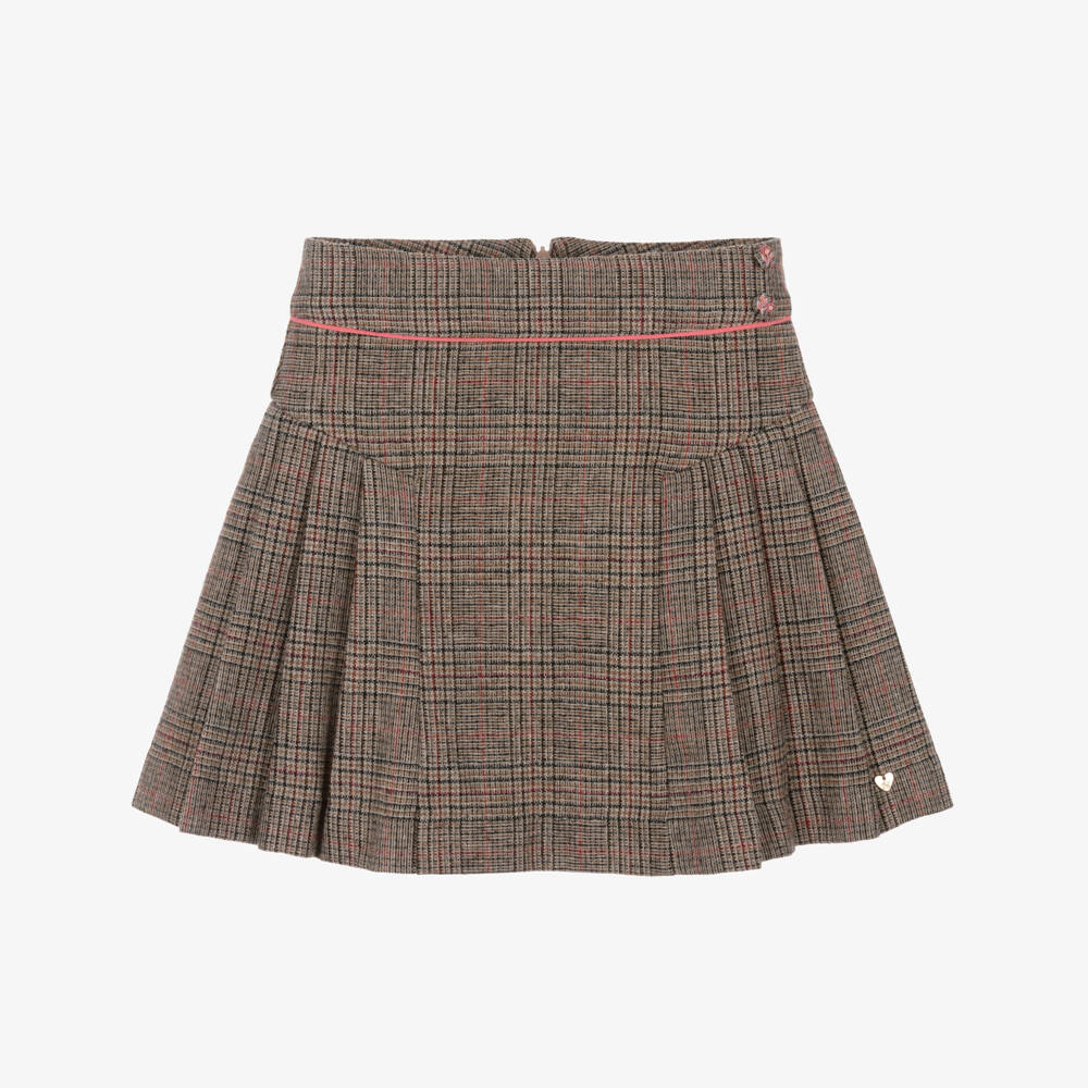 Tartine et Chocolat-Girls Brown Check Side Pleat Skirt | Childrensalon