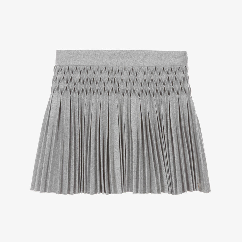 Tartine et Chocolat-Girls Grey Brushed Twill Pleated Skirt | Childrensalon
