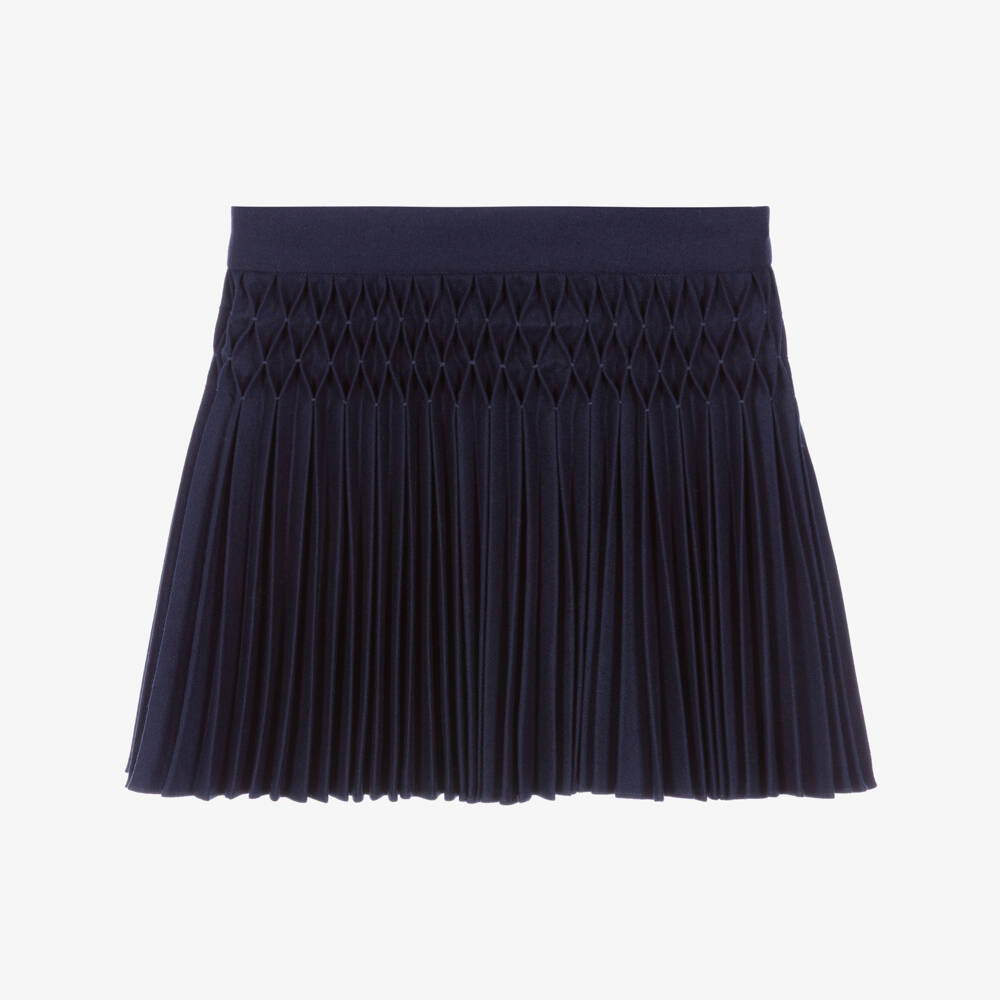 Tartine et Chocolat-Girls Navy Blue Brushed Twill Pleated Skirt | Childrensalon