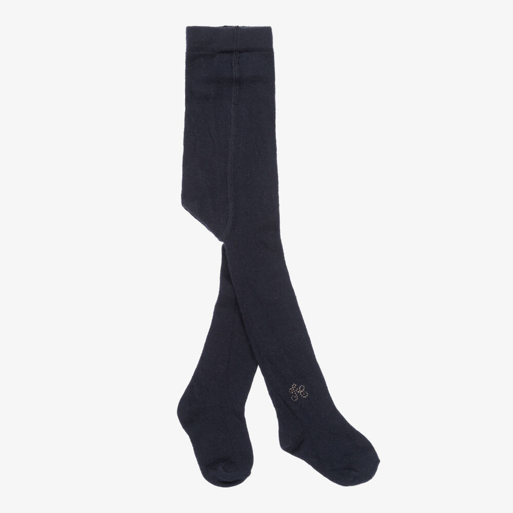 Tartine et Chocolat-Girls Navy Blue Cotton Tights | Childrensalon