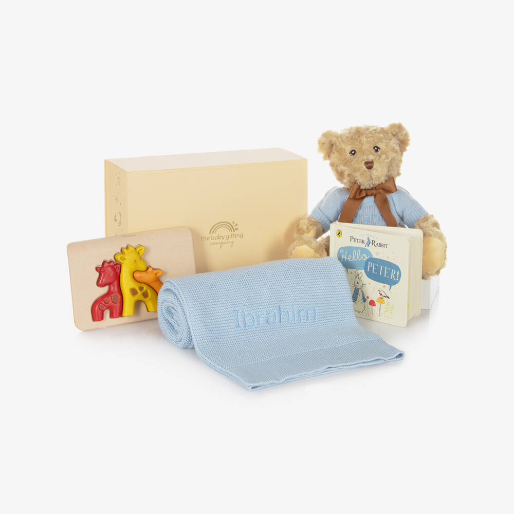 The Baby Gifting Company-Blue Cuddle, Play & Read Personalised Baby Gift Set | Childrensalon
