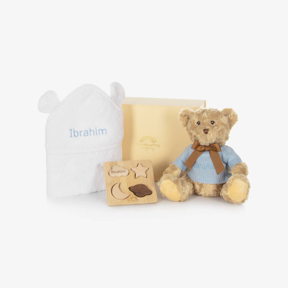 The Baby Gifting Company-Blue Splash & Snuggle Personalised Baby Gift Set | Childrensalon