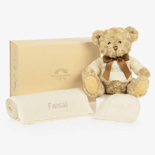 The Baby Gifting Company-Ivory Cashmere Personalised Baby Gift Set | Childrensalon