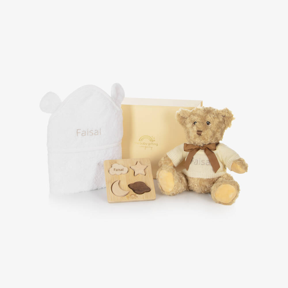 The Baby Gifting Company-Ivory Splash & Snuggle Personalised Baby Gift Set | Childrensalon