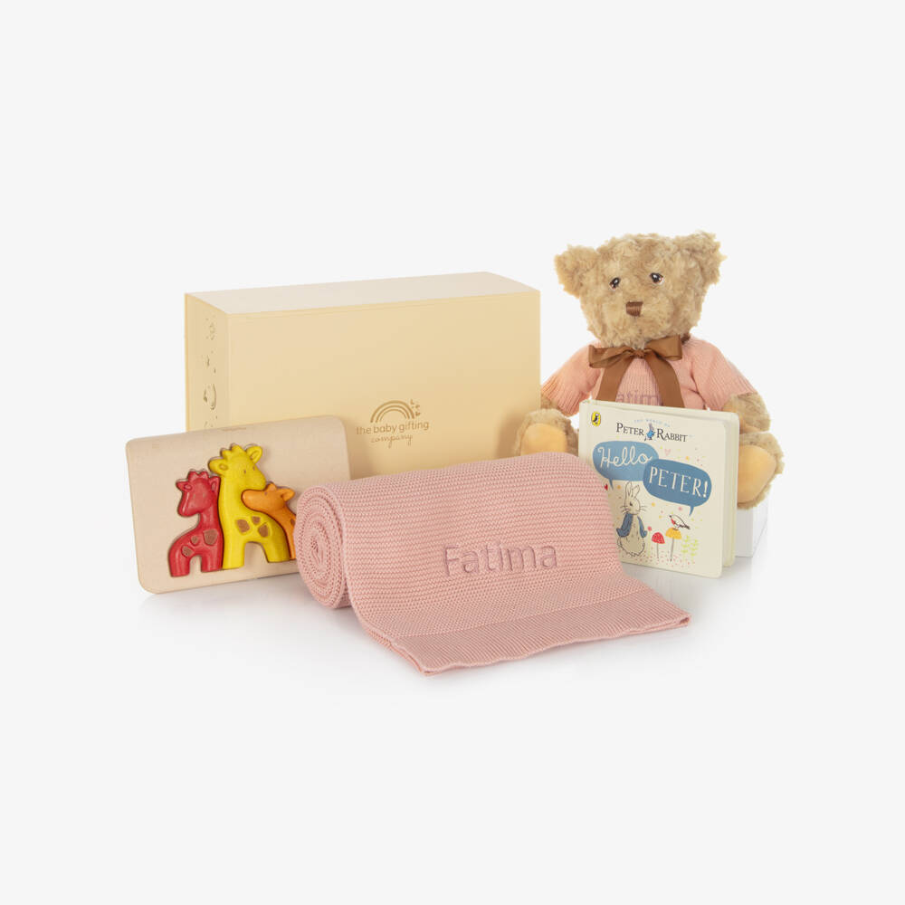 The Baby Gifting Company-Pink Cuddle, Play & Read Personalised Baby Gift Set | Childrensalon