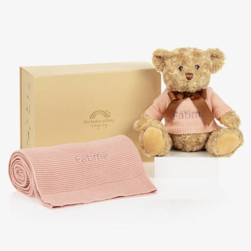 The Baby Gifting Company-Pink Personalised Teddy Baby Gift Set | Childrensalon