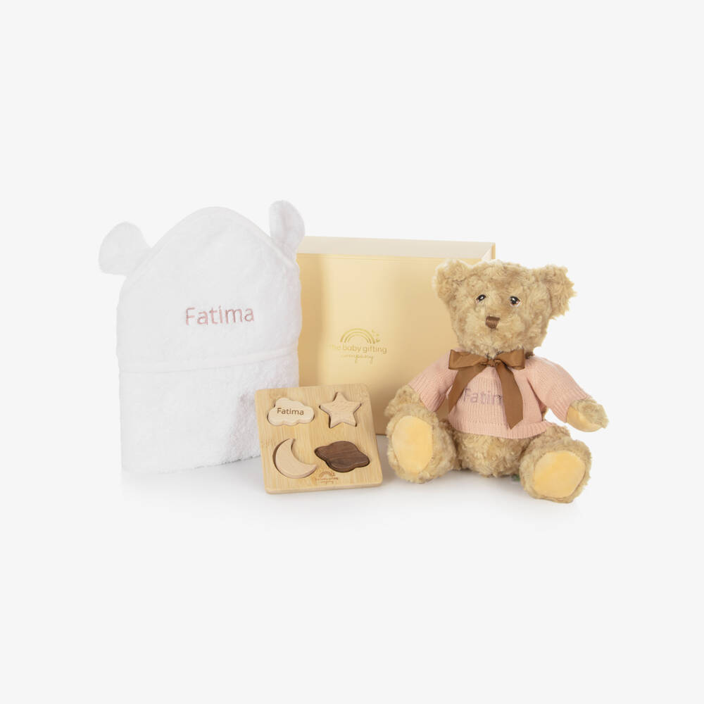 The Baby Gifting Company-Pink Splash & Snuggle Personalised Baby Gift Set | Childrensalon