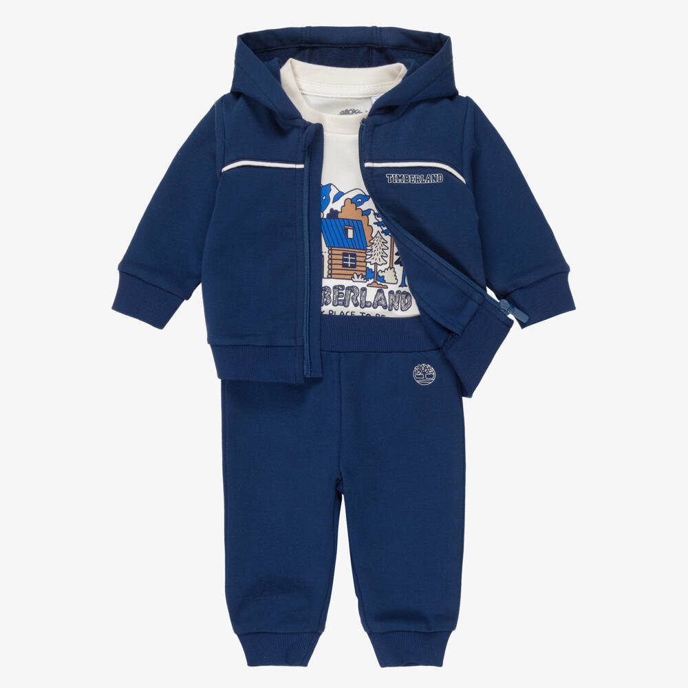 Timberland-Baby Boys Navy Blue Organic Cotton Tracksuit Set | Childrensalon