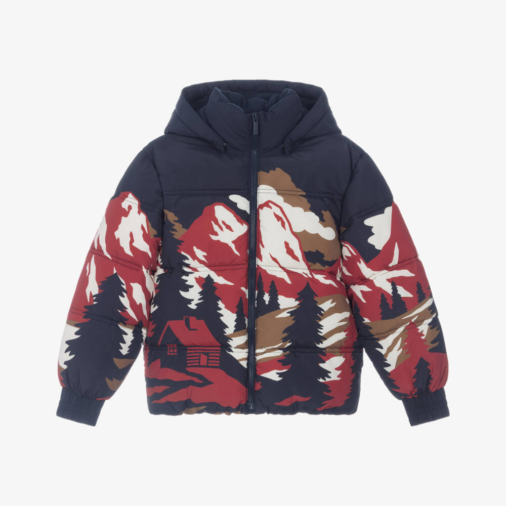 Timberland-Boys Navy Blue Puffer Jacket with Mountain Scene | Childrensalon