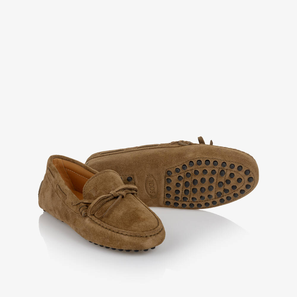 Tod's-Boys Brown Suede Leather Moccassins | Childrensalon