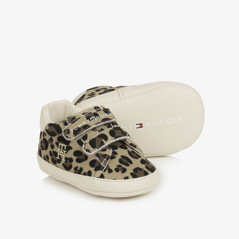 Tommy Hilfiger-Baby Girls Beige Leopard Print Pre-Walker Trainers | Childrensalon