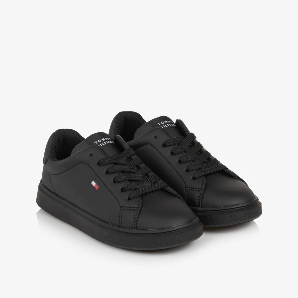 Tommy Hilfiger-Black Low Cut Trainers with Laces | Childrensalon