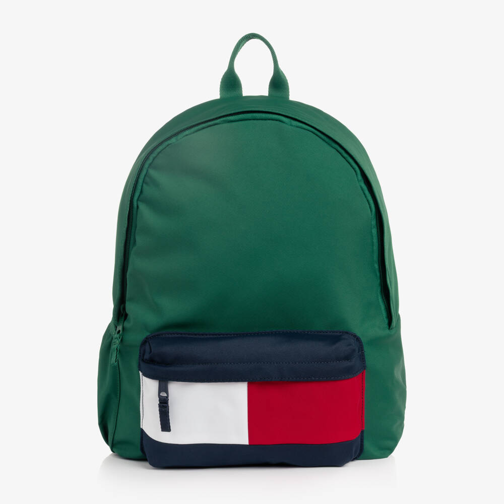 Tommy Hilfiger-Boys Green Backpack with Logo (40cm) | Childrensalon