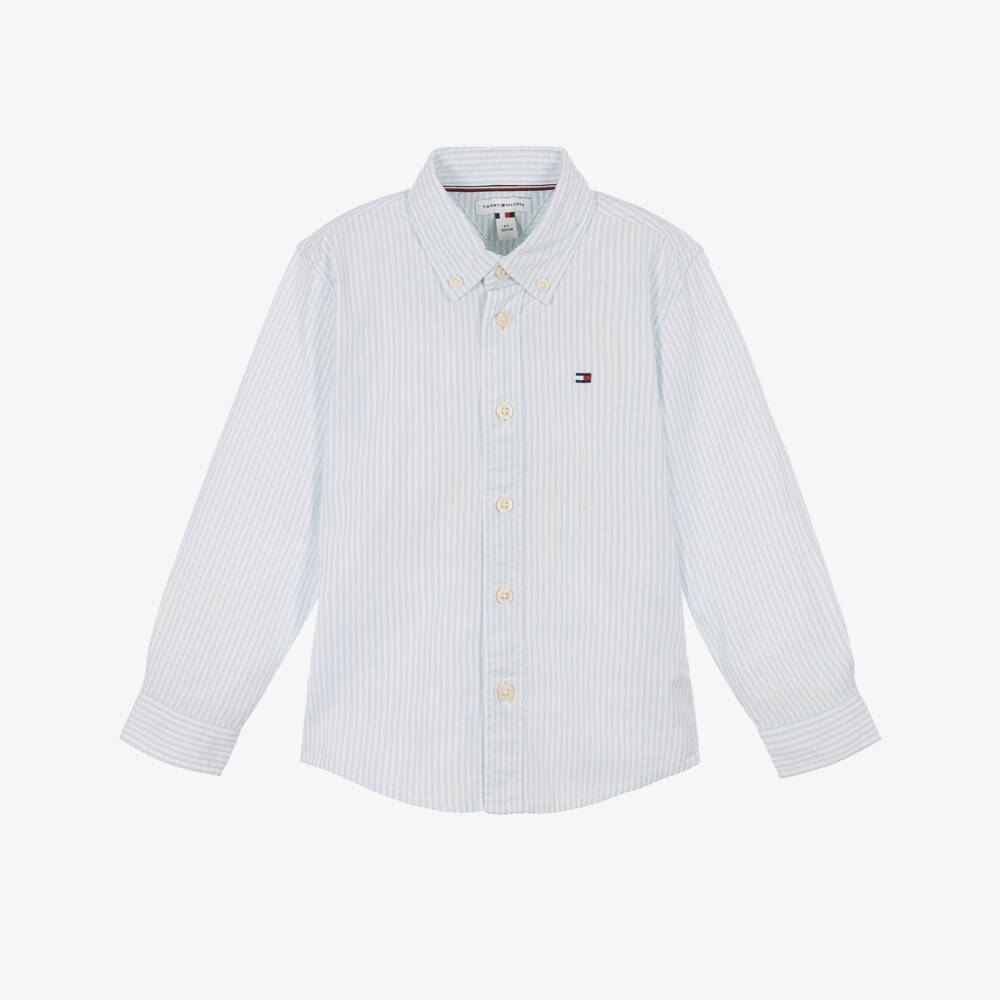 Tommy Hilfiger-Boys Pale Blue Striped Oxford Cotton Shirt | Childrensalon