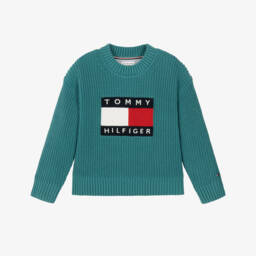 Boys Teal Green Heritage Flag Knitted Sweater