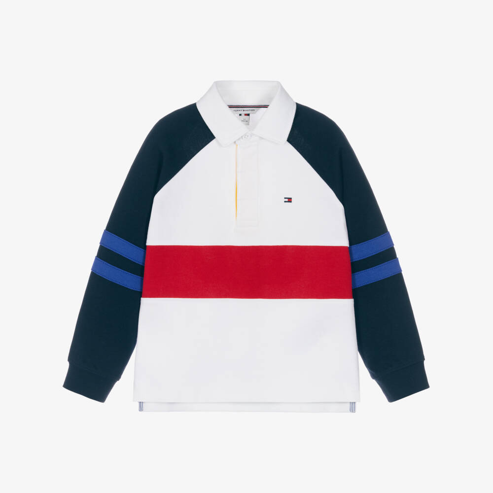 Tommy Hilfiger-Boys White Colourblock Rugby Shirt | Childrensalon