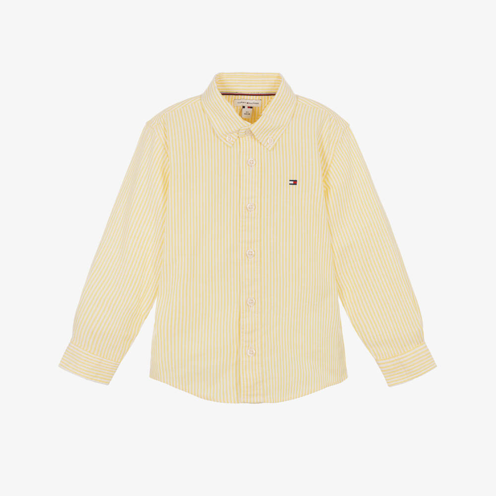 Tommy Hilfiger-Boys Yellow Striped Oxford Cotton Shirt | Childrensalon