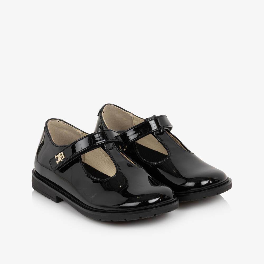 Tommy Hilfiger-Girls Black Bar Shoes in Faux Patent Leather | Childrensalon