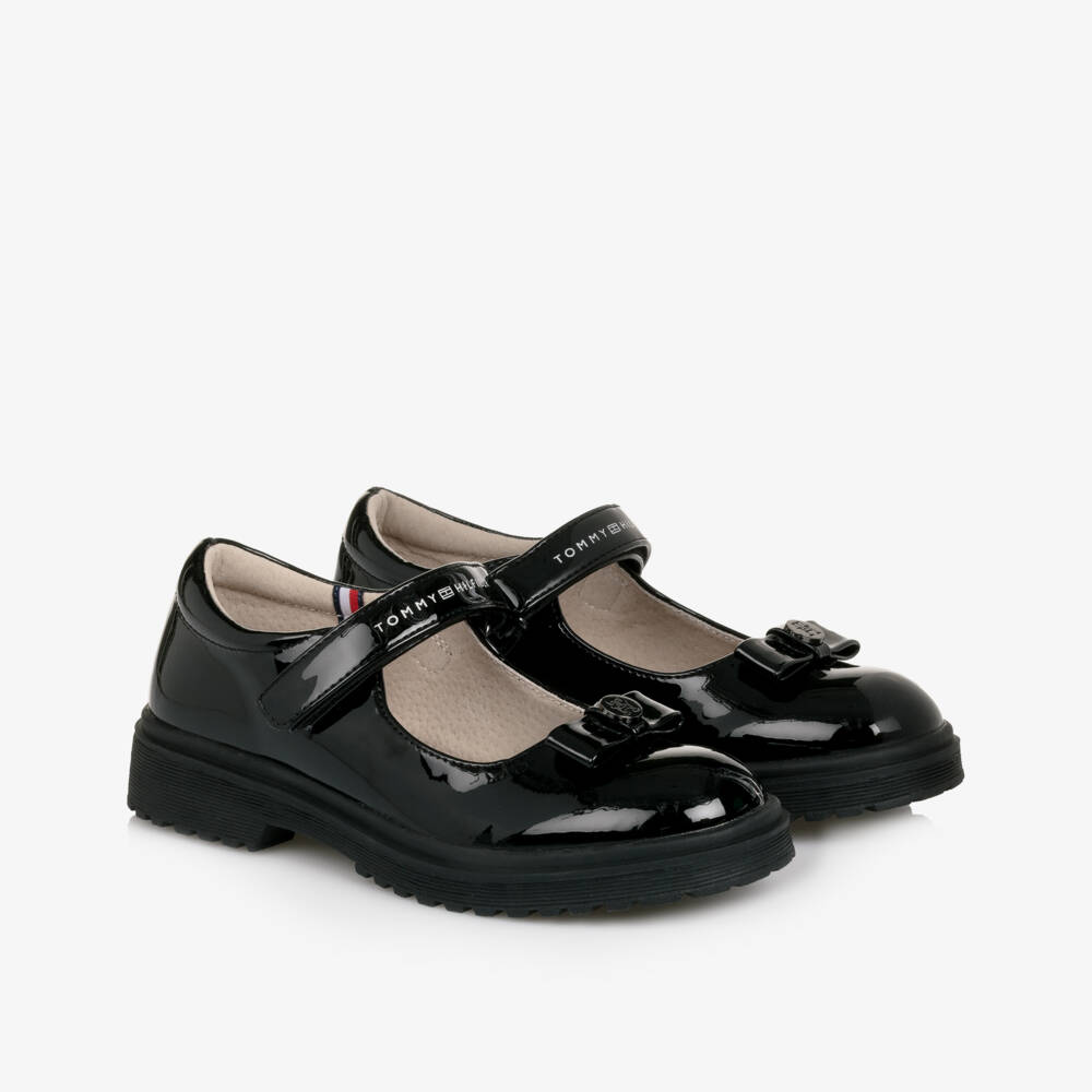Tommy Hilfiger-Girls Black Patent Velcro Shoes | Childrensalon