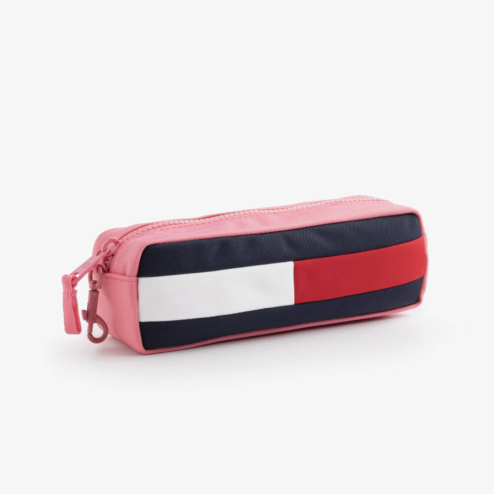 Tommy Hilfiger-Girls Pink Canvas Flag Logo Pencil Case (21cm) | Childrensalon