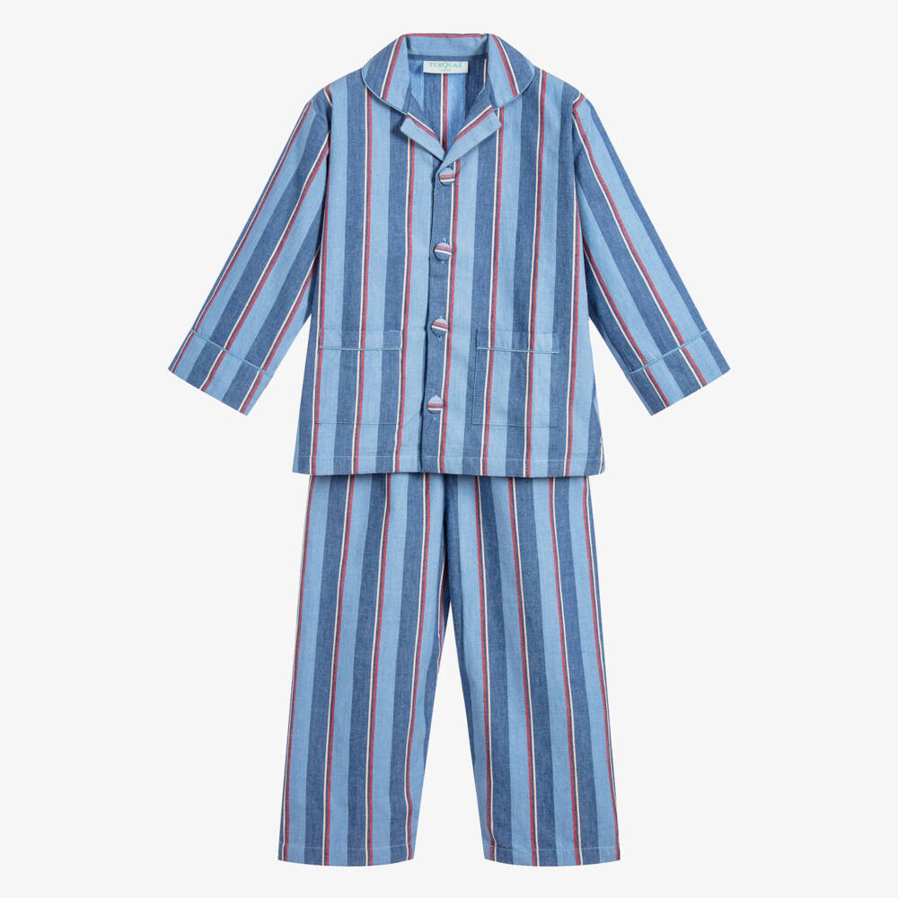 Turquaz-Boys Blue Striped Cotton Pyjamas | Childrensalon
