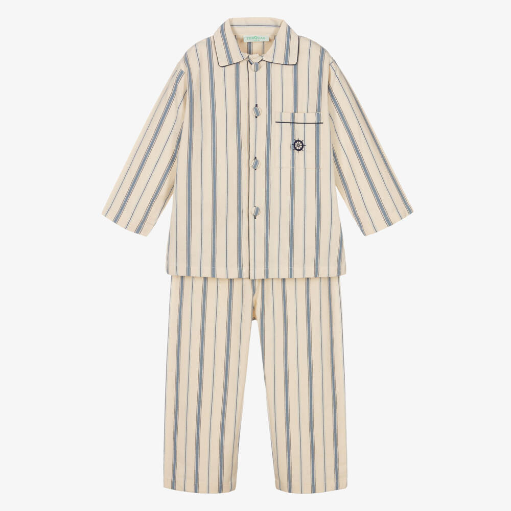 Turquaz-Boys Ivory Striped Cotton Pyjamas | Childrensalon