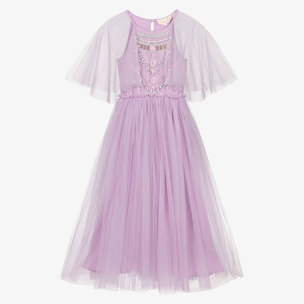 Tutu du Monde-Girls Lavender Purple Tulle Jewelled Maxi Dress | Childrensalon