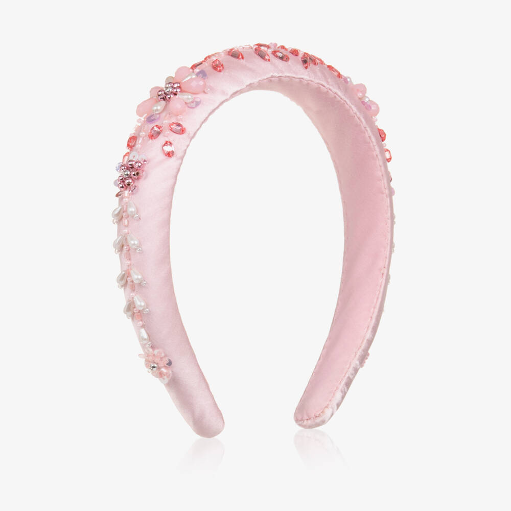 Tutu du Monde-Girls Pink Embellished Satin Hairband | Childrensalon