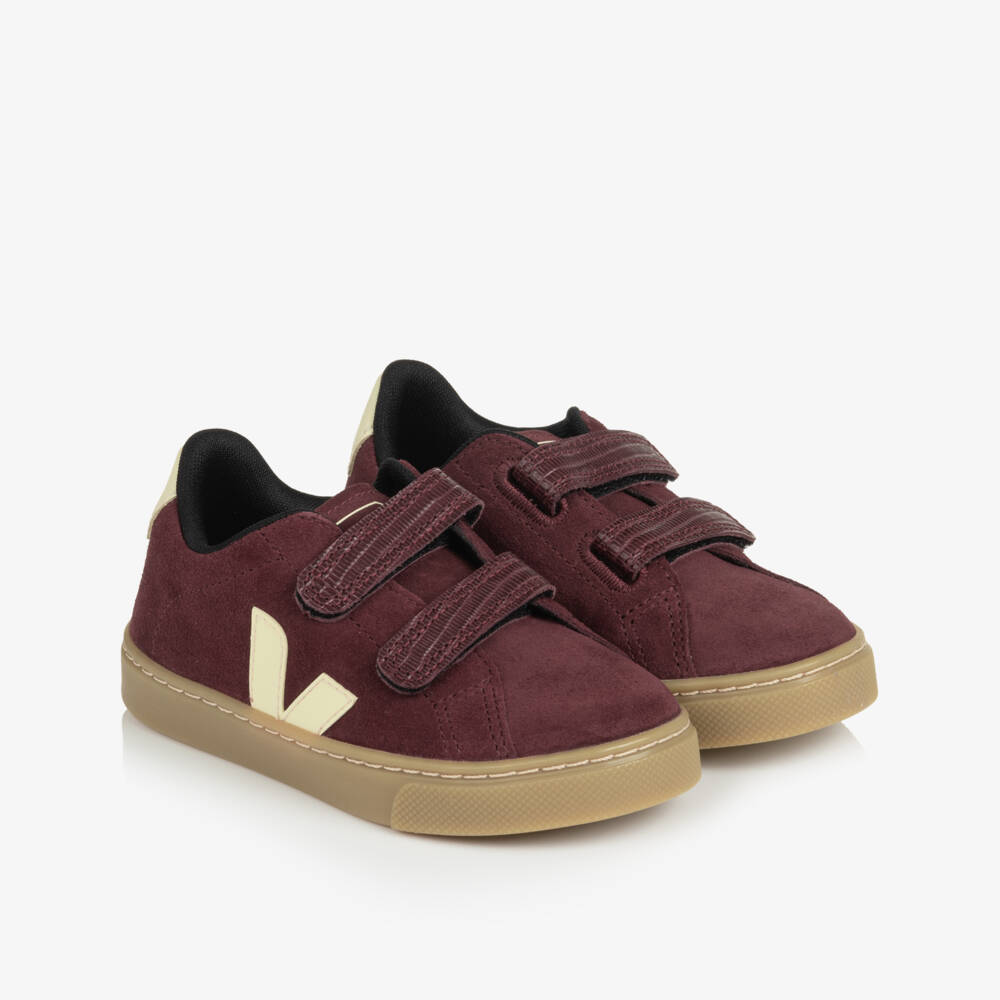 VEJA-Girls Burgundy Suede Leather Esplar Trainers | Childrensalon