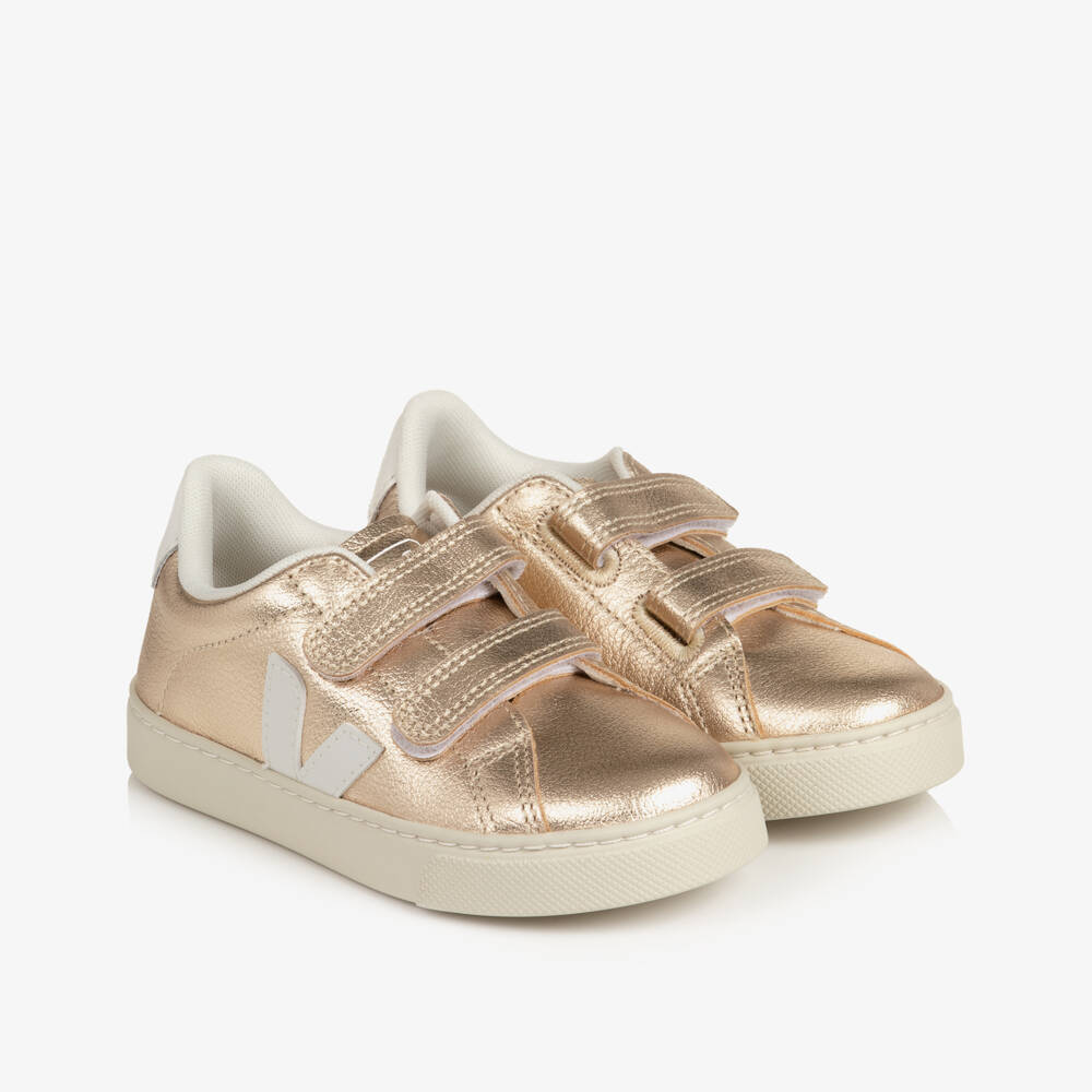 VEJA-Girls Gold Esplar Leather Trainers | Childrensalon