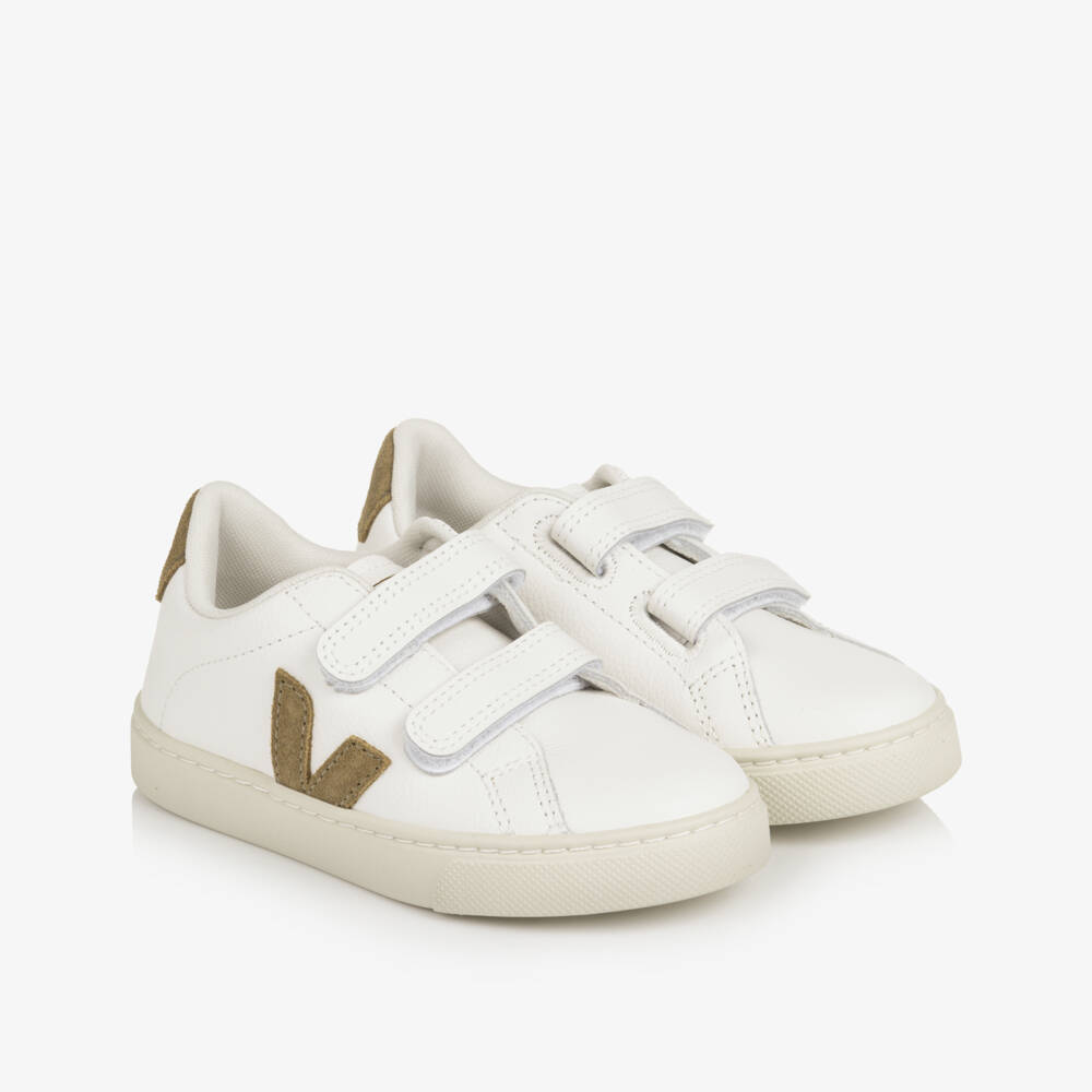 VEJA-White Esplar Leather Velcro Trainers  | Childrensalon