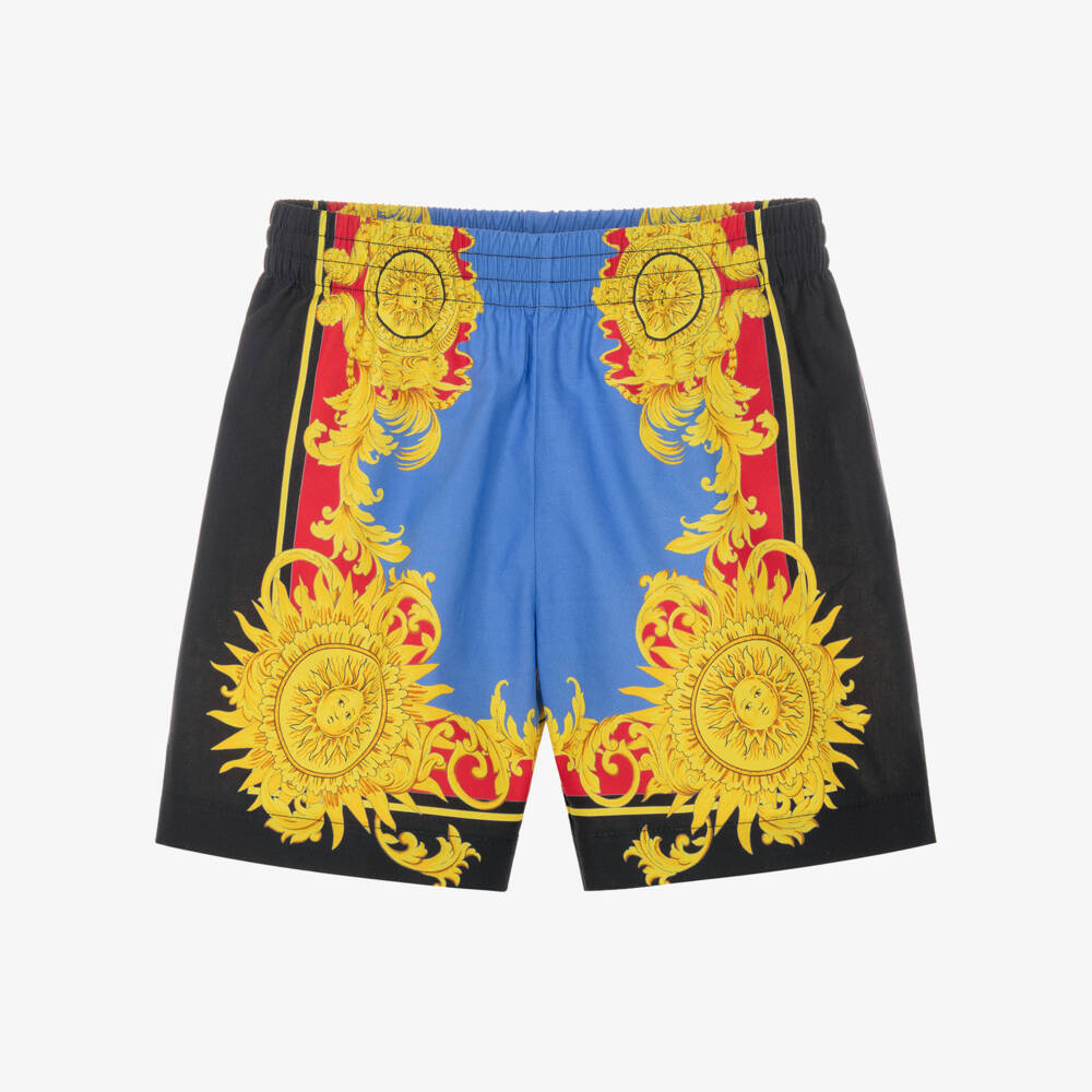 Versace-Baby Boys Blue & Yellow Poplin Shorts with Sun Prints | Childrensalon