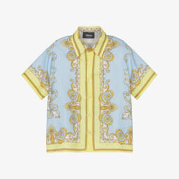 Versace-Boys Blue & Yellow Barocco Print Silk Shirt | Childrensalon
