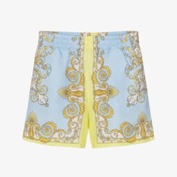 Versace-Boys Blue & Yellow Barocco Print Silk Shirt | Childrensalon