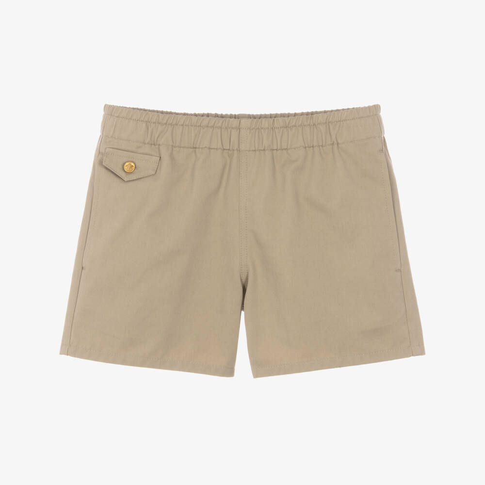 Versace-Boys Khaki Beige Gabardine Shorts | Childrensalon
