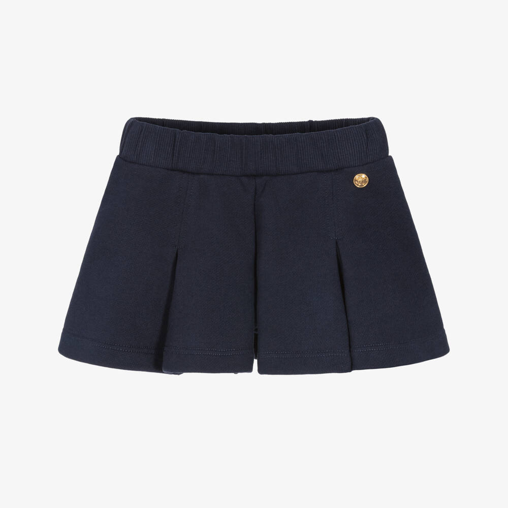 Versace-Girls Navy Blue Cotton Jersey Pleated Skort | Childrensalon