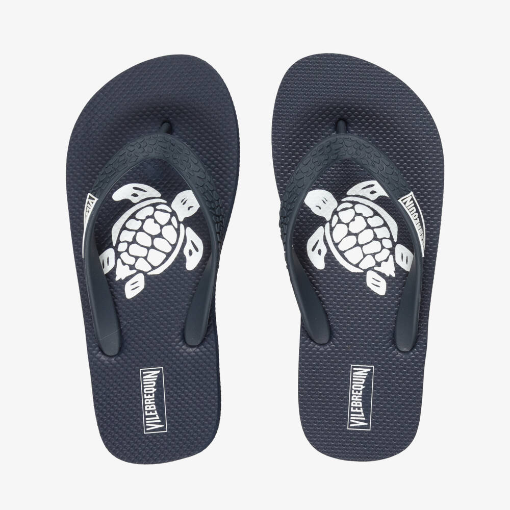 Vilebrequin-Navy Blue Turtle Print Flip Flops | Childrensalon