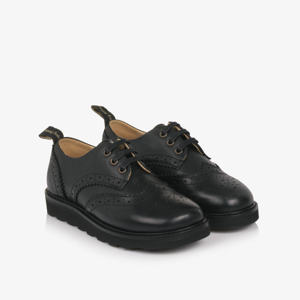 Young Soles-Black Leather Lace-Up Brogues | Childrensalon