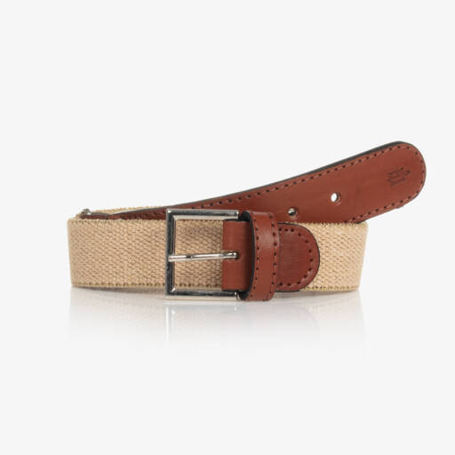 Zaccone-Beige Cotton & Leather Belt | Childrensalon