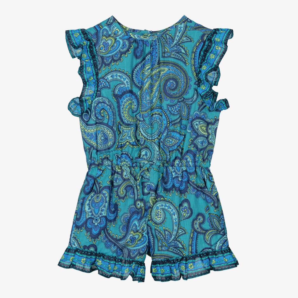 Zimmermann-Girls Blue Cotton Paisley Jumpsuit | Childrensalon