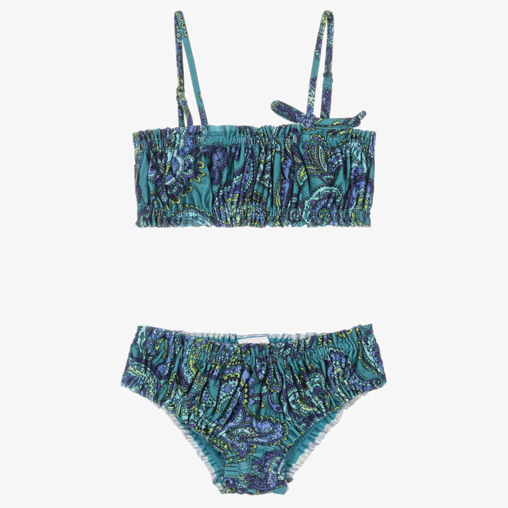 Zimmermann-Girls Gathered Blue Paisley Bikini | Childrensalon
