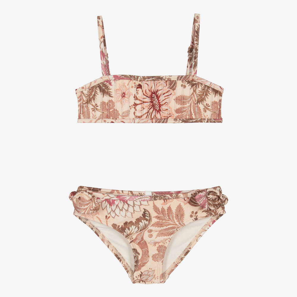 Zimmermann-Girls Peach Pink Floral Print Bikini | Childrensalon